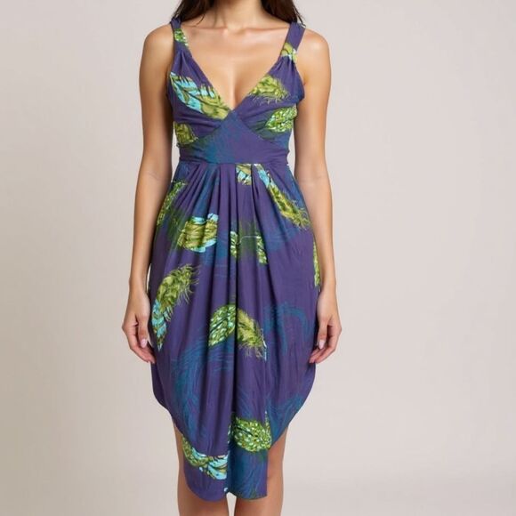 Karen Millen Dresses & Skirts - Karen Millen England Peacock Feather Draped Dress | Purple Blue | Small